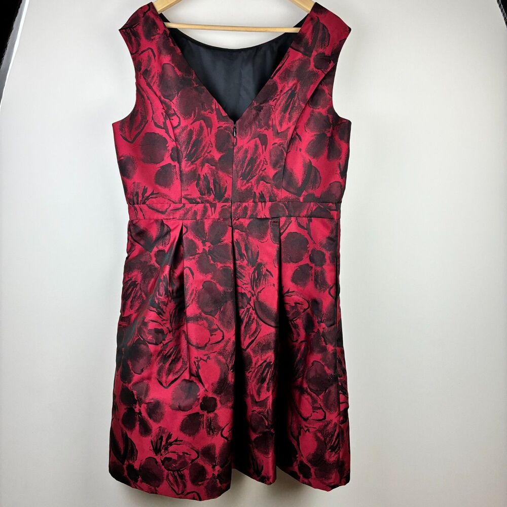 Jessica Howard Sleeveless Red Black Floral Print Fit & Flare Dress Formal Sz 16